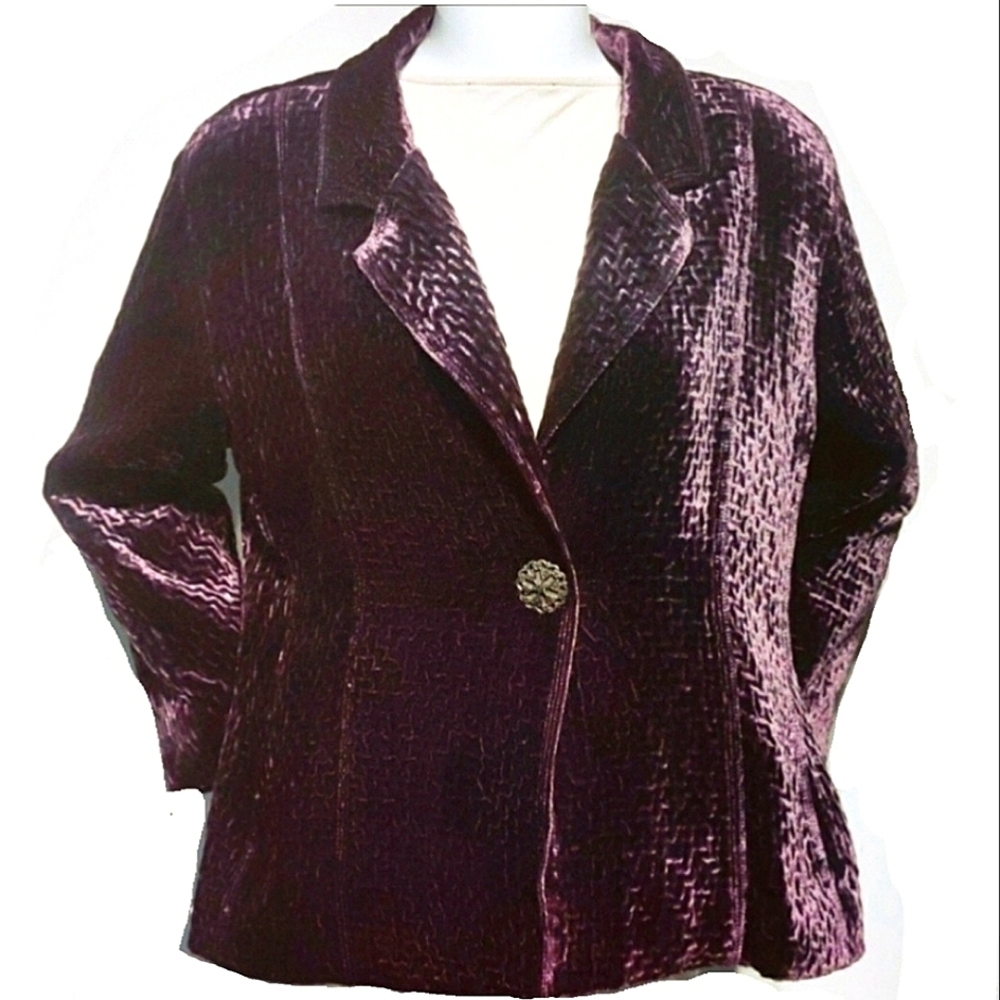 Chico's Mesmerise Jigsaw Purple Velvet Romantic Goth Jacket Size Medium